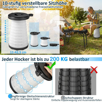 Portable Camping Table with 2 LED Stools, Adjustable Height