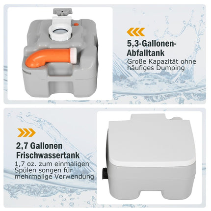 Portable Camping Toilet with 10L Freshwater Tank, Grey
