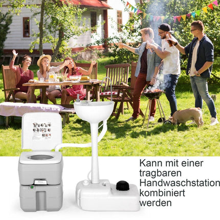 Portable Camping Toilet with 10L Freshwater Tank, Grey