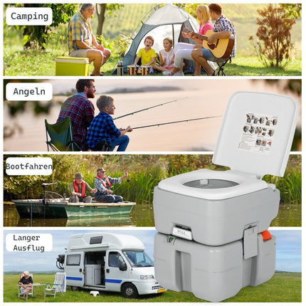 Portable Camping Toilet with 10L Freshwater Tank, Grey