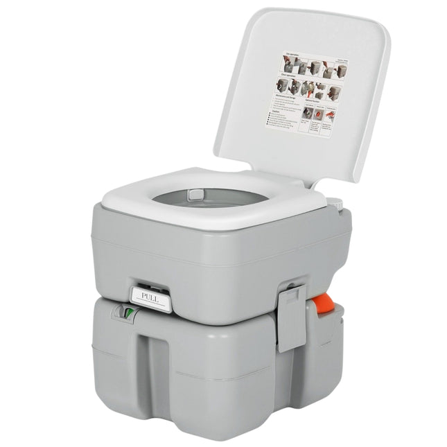 Portable Camping Toilet with 10L Freshwater Tank, Grey