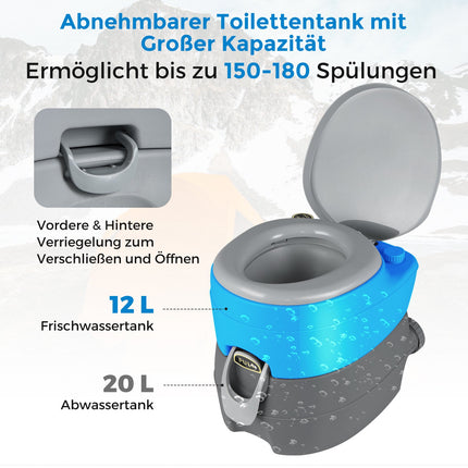 Portable Camping Toilet with 20L Waste Tank, Grey