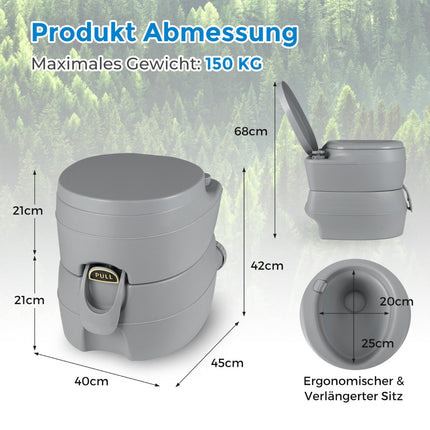 Portable Camping Toilet with 20L Waste Tank, Grey