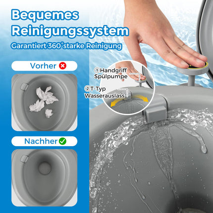 Portable Camping Toilet with 20L Waste Tank, Grey