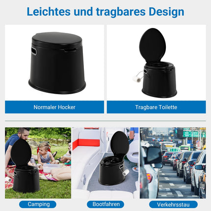 Portable Camping Toilet with Removable Bucket, Black, 200kg Capacity