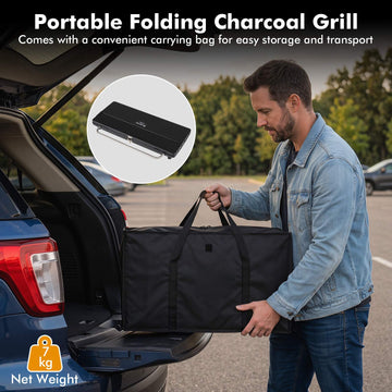 Portable Charcoal Grill, Detachable Legs, Adjustable Grate