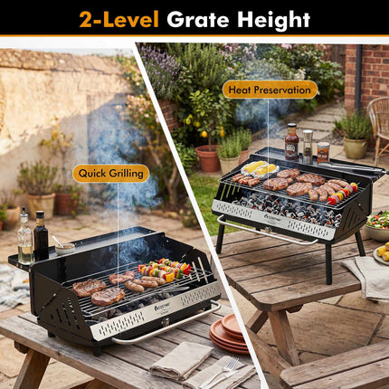Portable Charcoal Grill, Detachable Legs, Adjustable Grate