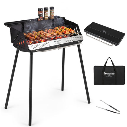 Portable Charcoal Grill, Detachable Legs, Adjustable Grate