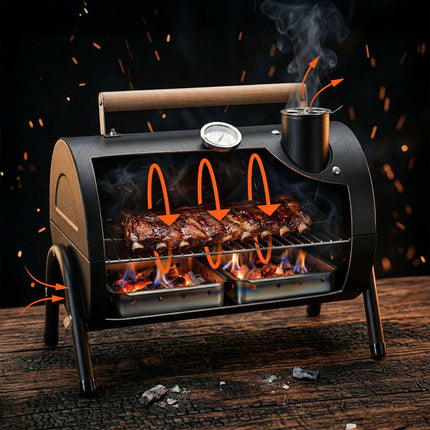 Portable Charcoal Grill with Thermometer & Chimney