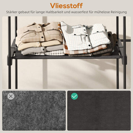Portable Clothes Rack, Metal Frame, Fabric Shelves, Black