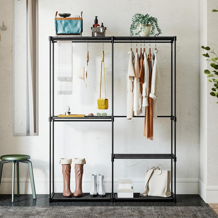 Portable Clothes Rack, Metal Frame, Fabric Shelves, Black