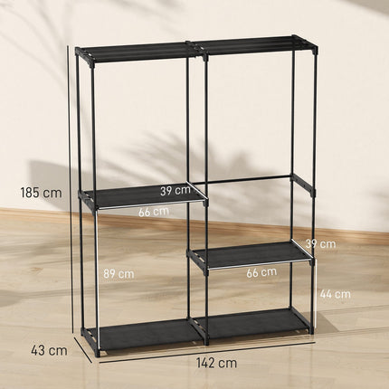 Portable Clothes Rack, Metal Frame, Fabric Shelves, Black