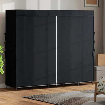 Portable Fabric Wardrobe, Dustproof, 5 Rods, Black, 212x45x167 cm