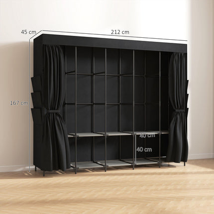 Portable Fabric Wardrobe, Dustproof, 5 Rods, Black, 212x45x167 cm
