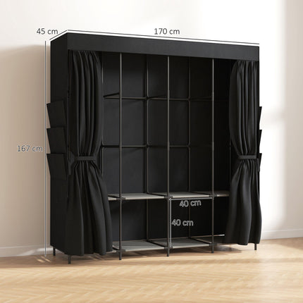 Portable Fabric Wardrobe, Dustproof, Black, 170 x 45 x 167 cm
