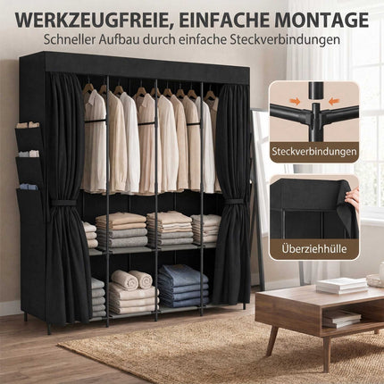 Portable Fabric Wardrobe, Dustproof, Black, 170 x 45 x 167 cm