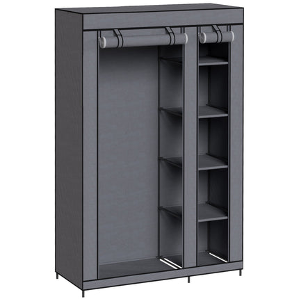 Portable Fabric Wardrobe with Hanging Rail & 5 Shelves, Grey