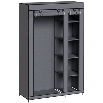 Portable Fabric Wardrobe with Hanging Rail & 5 Shelves, Grey