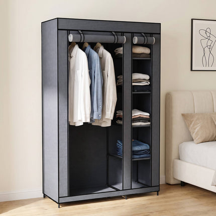 Portable Fabric Wardrobe with Hanging Rail & 5 Shelves, Grey