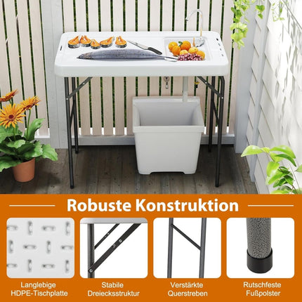 Portable Fish Cleaning Table with Sink & Faucet – White