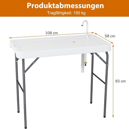Portable Fish Cleaning Table with Sink & Faucet – White