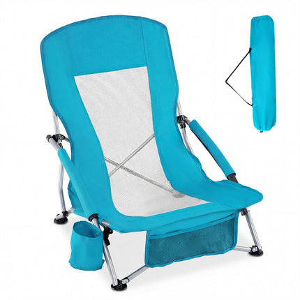 Portable Folding Beach Chair with Padded Armrests, Blue