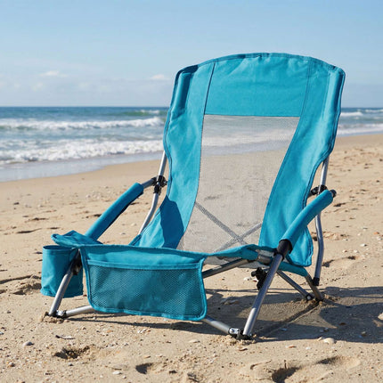 Portable Folding Beach Chair with Padded Armrests, Blue