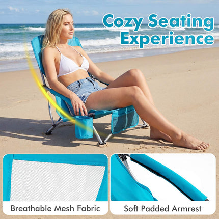 Portable Folding Beach Chair with Padded Armrests, Blue
