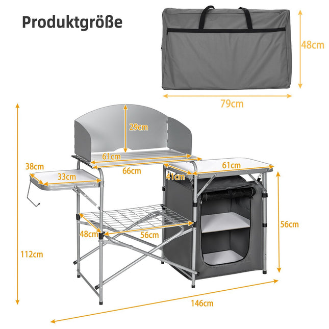 Portable Folding Camping Kitchen with Windshield & Storage