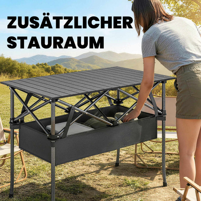 Portable Folding Camping Table with Mesh Storage, Black