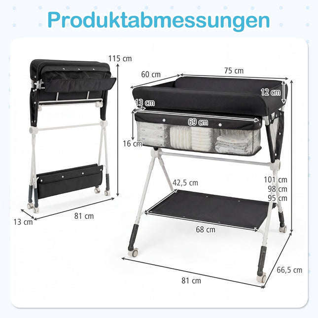 Portable Folding Changing Table with Adjustable Height, Black