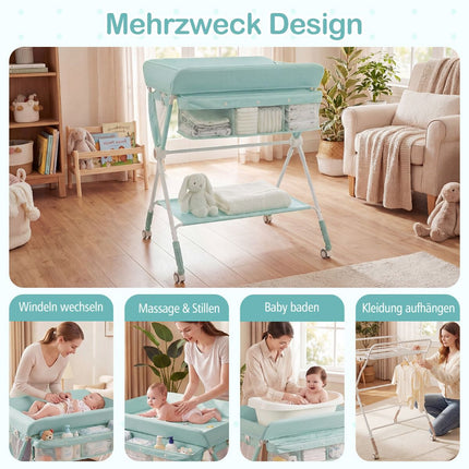 Portable Folding Changing Table with Adjustable Height & Lockable Wheels
