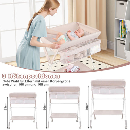 Portable Folding Changing Table with Adjustable Height & Lockable Wheels