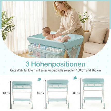 Portable Folding Changing Table with Adjustable Height & Lockable Wheels