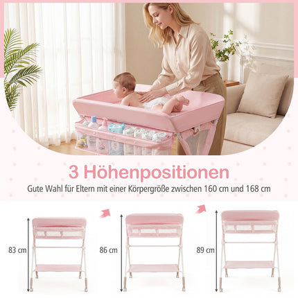 Portable Folding Changing Table with Adjustable Height & Lockable Wheels