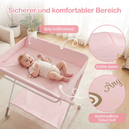 Portable Folding Changing Table with Adjustable Height & Lockable Wheels