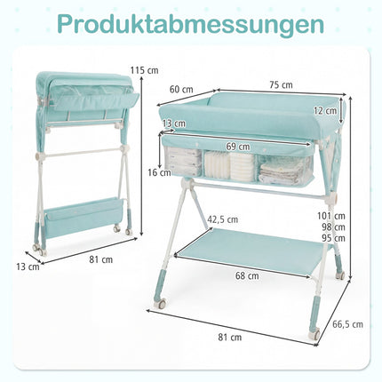 Portable Folding Changing Table with Adjustable Height & Lockable Wheels