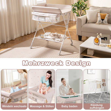 Portable Folding Changing Table with Adjustable Height & Lockable Wheels
