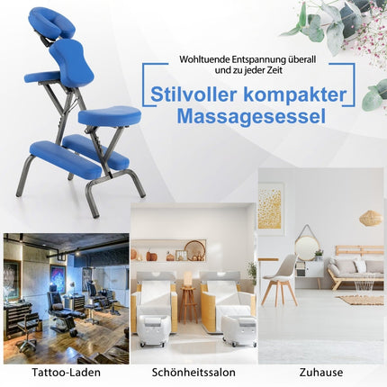 Portable Folding Massage Chair, Adjustable Height, Blue