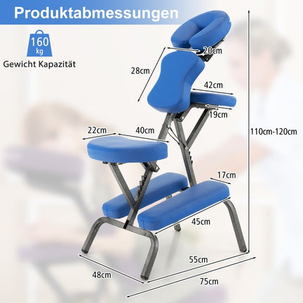 Portable Folding Massage Chair, Adjustable Height, Blue
