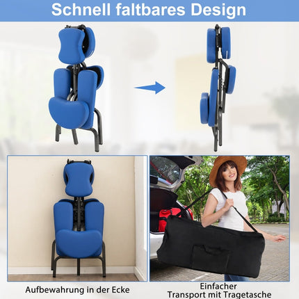 Portable Folding Massage Chair, Adjustable Height, Blue