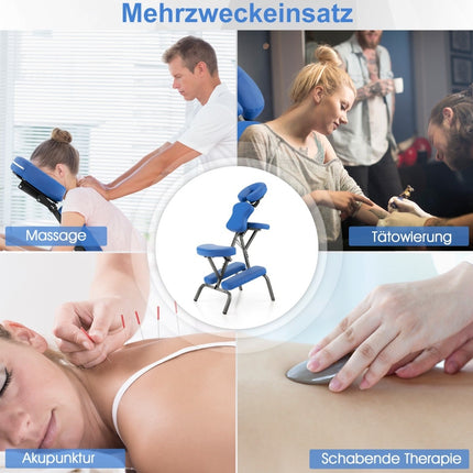 Portable Folding Massage Chair, Adjustable Height, Blue