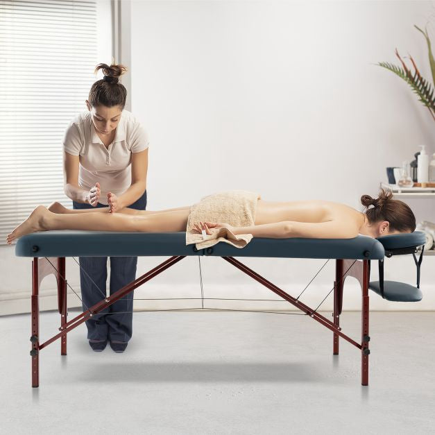 Portable Folding Massage Table, Adjustable Height, Carry Case, Navy
