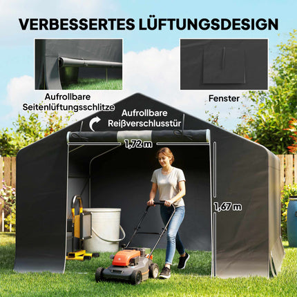 Portable Garden Shed, Bike Tent, Dark Grey, Metal Frame