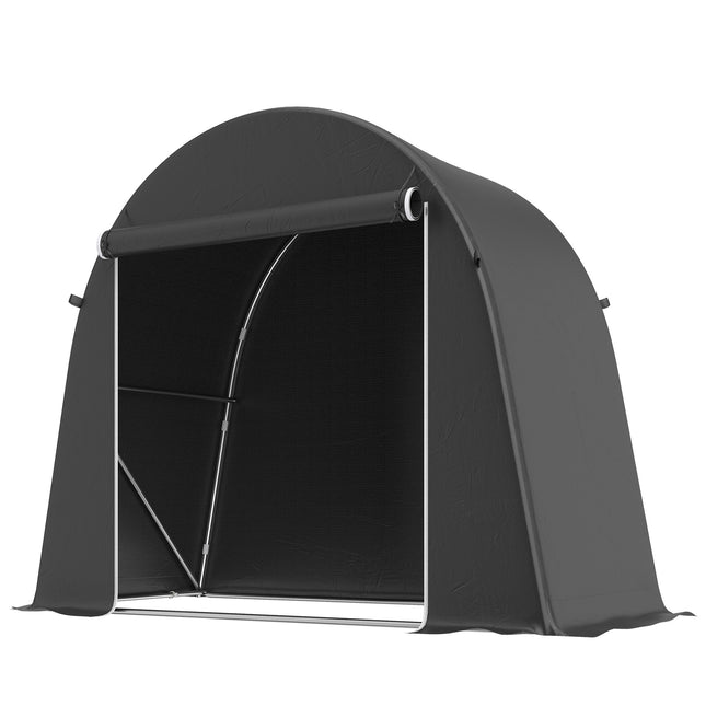 Portable Garden Shed with Zipper Door, Metal Frame, Dark Gray