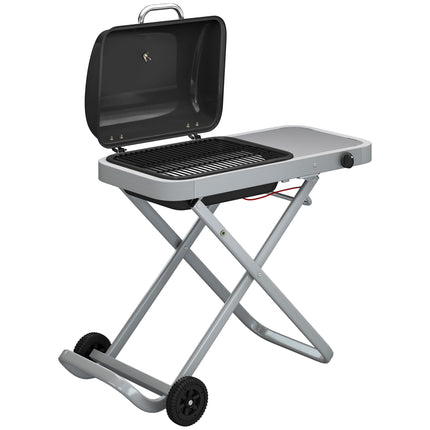Portable Gas Grill with 1 Burner, Foldable Cart, Thermometer