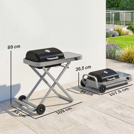 Portable Gas Grill with 1 Burner, Foldable Cart, Thermometer