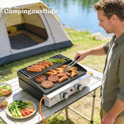 Portable Gas Grill with 2 Burners, Ceramic Coated Grate