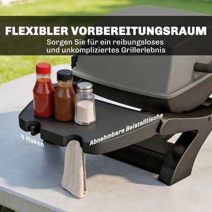Portable Gas Grill with 3.3 kW Burner and Side Tables