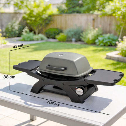 Portable Gas Grill with 3.3 kW Burner and Side Tables